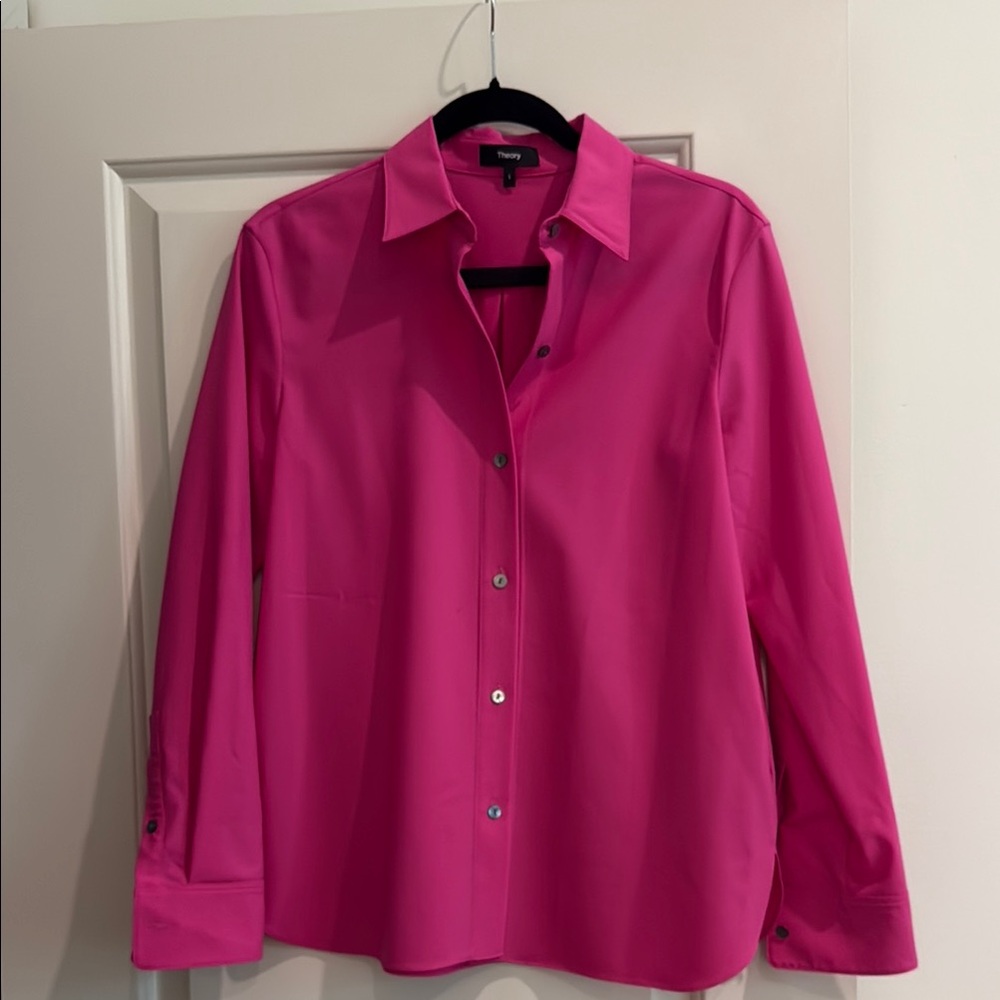 Theory Pink Button-Up Shirt, small